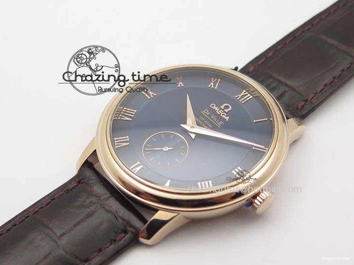 0225 De Ville MK 1:1 Best Edition RG Blue Dial On Black Leather Asian Seagull T1701 (Sec@6) FastDry 8235